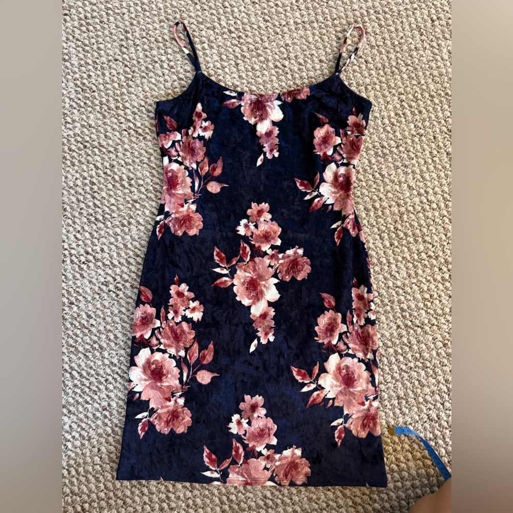 Velvet Floral Spaghetti Strap Dress